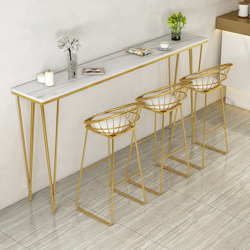 Contemporary Rectangle Counter-height Pub Table Indoor Stone Pub Bar Table 70.9"L x 15.7"W x 41.3"H White-Gold Without Chairs Clearhalo 'Bar Furniture' 'Bar Tables' 'bar_tables' 'furn' 'furn_bar_tables' 'Furniture' 'Kitchen & Dining Furniture' 5096505