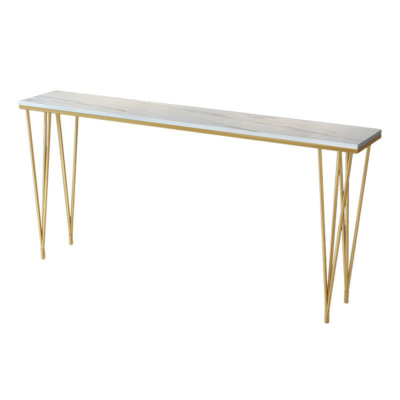 Contemporary Rectangle Counter-height Pub Table Indoor Stone Pub Bar Table White-Gold Without Chairs Clearhalo 'Bar Furniture' 'Bar Tables' 'bar_tables' 'furn' 'furn_bar_tables' 'Furniture' 'Kitchen & Dining Furniture' 5096510
