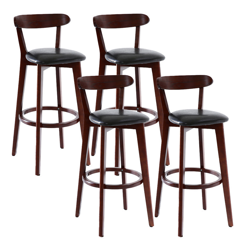 Scandinave Matte Finish Leather Barstool Rubberwood Tabouret