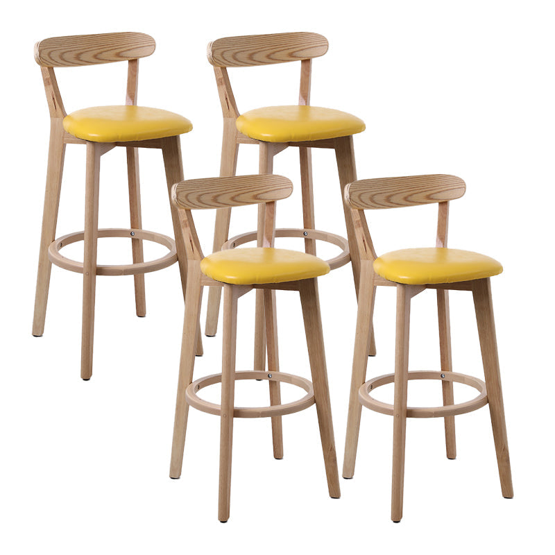 Scandinave Matte Finish Leather Barstool Rubberwood Tabouret