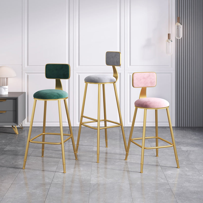 Nordic Armless Backrest Counter Stool Iron Dining Room Bar Stool with Velvet Cushion
