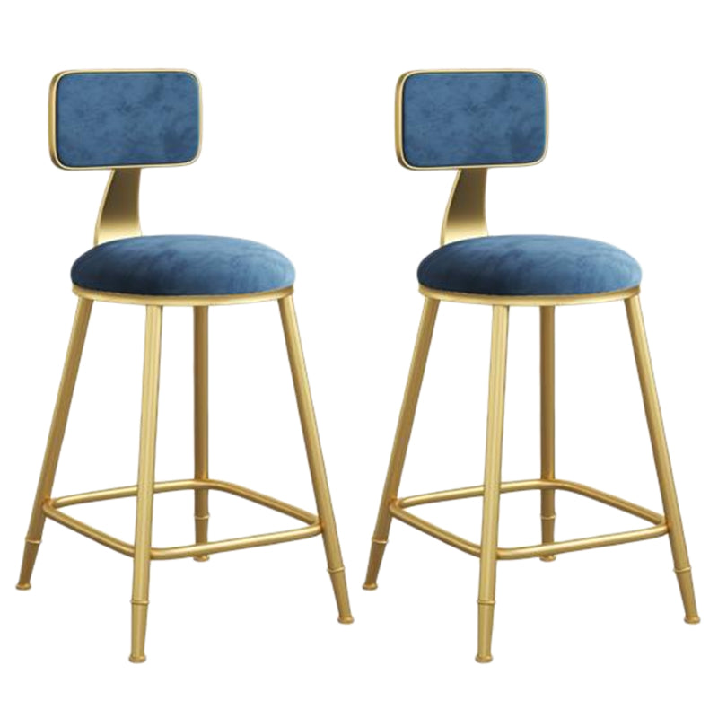 Nordic Armless Backrest Counter Stool Iron Dining Room Bar Stool with Velvet Cushion