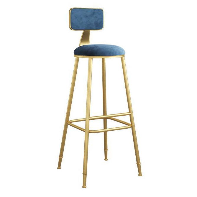 Nordic Armless Backrest Counter Stool Iron Dining Room Bar Stool with Velvet Cushion