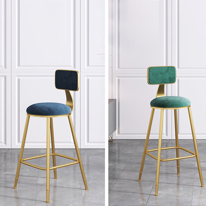 Nordic Armless Backrest Counter Stool Iron Dining Room Bar Stool with Velvet Cushion