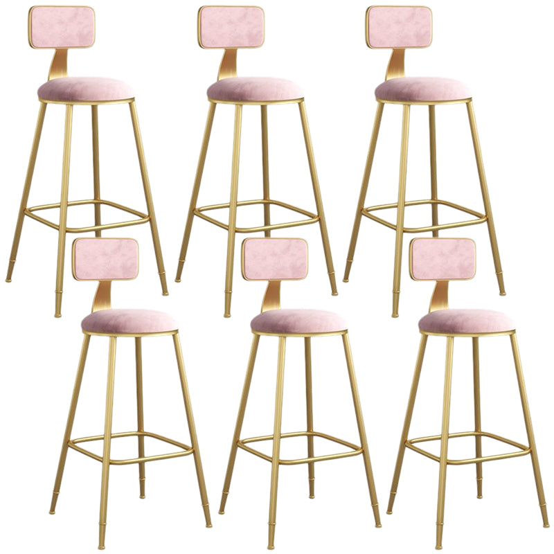 Nordic Armless Backrest Counter Stool Iron Dining Room Bar Stool with Velvet Cushion