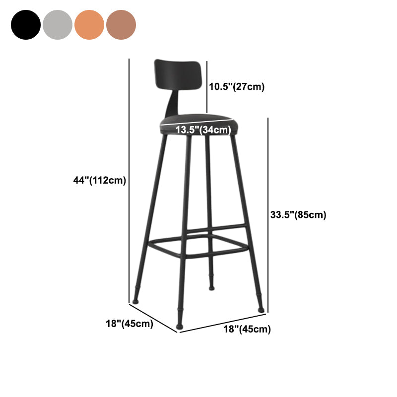 Industrial Armless Backrest Counter Stool Iron Dining Room Bar Stool with Seat and Pedal