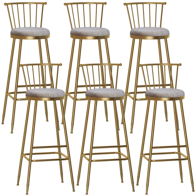 Nordic Armless Backrest Counter Stool Iron Cashier Bar Stool with Velvet Cushion and Pedal