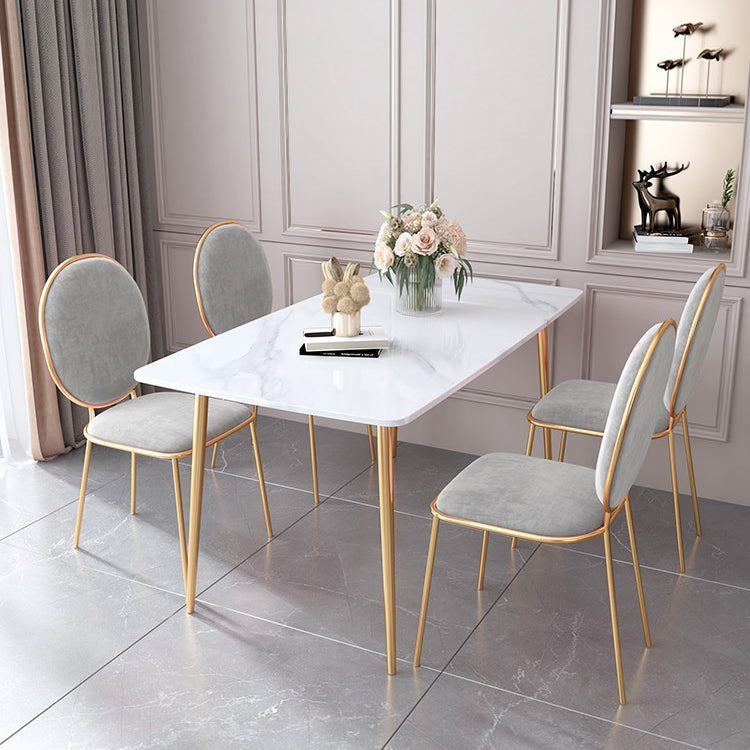 Set da tavolo da pranzo rettangolare glam 1/2/5 pezzi Dinette set con top in pietra sinterizzata bianca