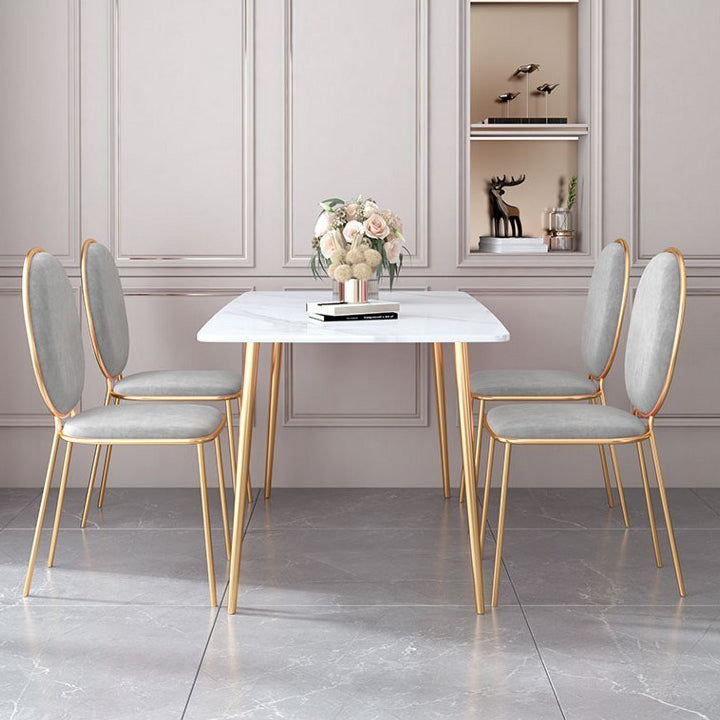 Set da tavolo da pranzo rettangolare glam 1/2/5 pezzi Dinette set con top in pietra sinterizzata bianca