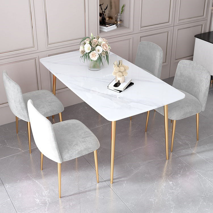 Set da tavolo da pranzo rettangolare glam 1/2/5 pezzi Dinette set con top in pietra sinterizzata bianca