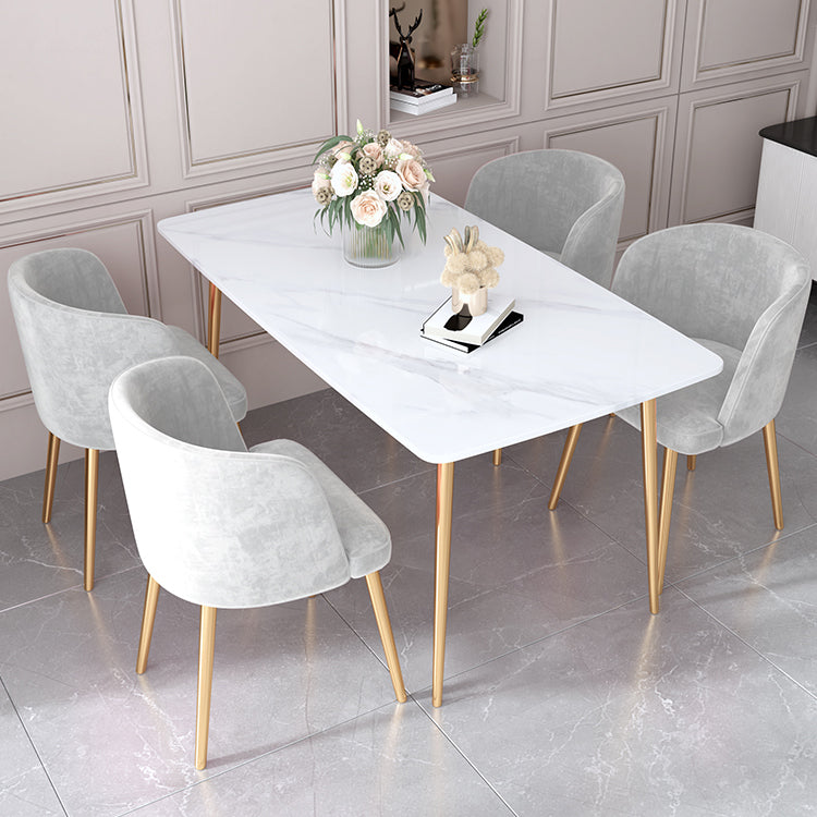Set da tavolo da pranzo rettangolare glam 1/2/5 pezzi Dinette set con top in pietra sinterizzata bianca