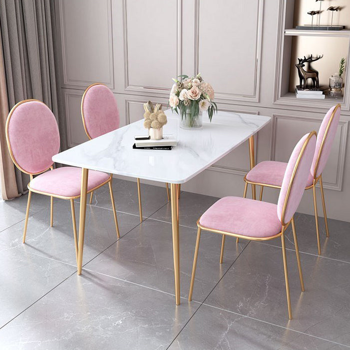 Set da tavolo da pranzo rettangolare glam 1/2/5 pezzi Dinette set con top in pietra sinterizzata bianca