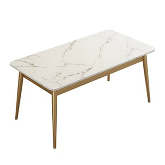 Glam Iron Dining Table Set 1/2/5/7 Pieces Rectangle Dinette Set with White Sintered Stone White 63"L x 31.5"W