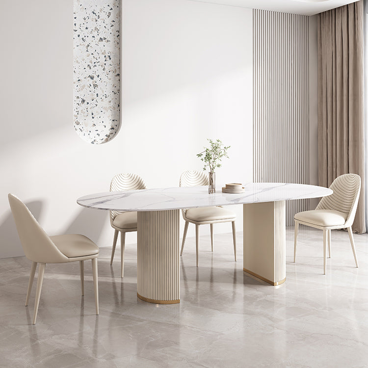 Modern Leatherwear Dining Table Set 1/4/5/7 Pieces Dinette Set with White Sintered Stone