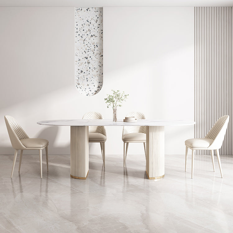 Modern Leatherwear Dining Table Set 1/4/5/7 Pieces Dinette Set with White Sintered Stone