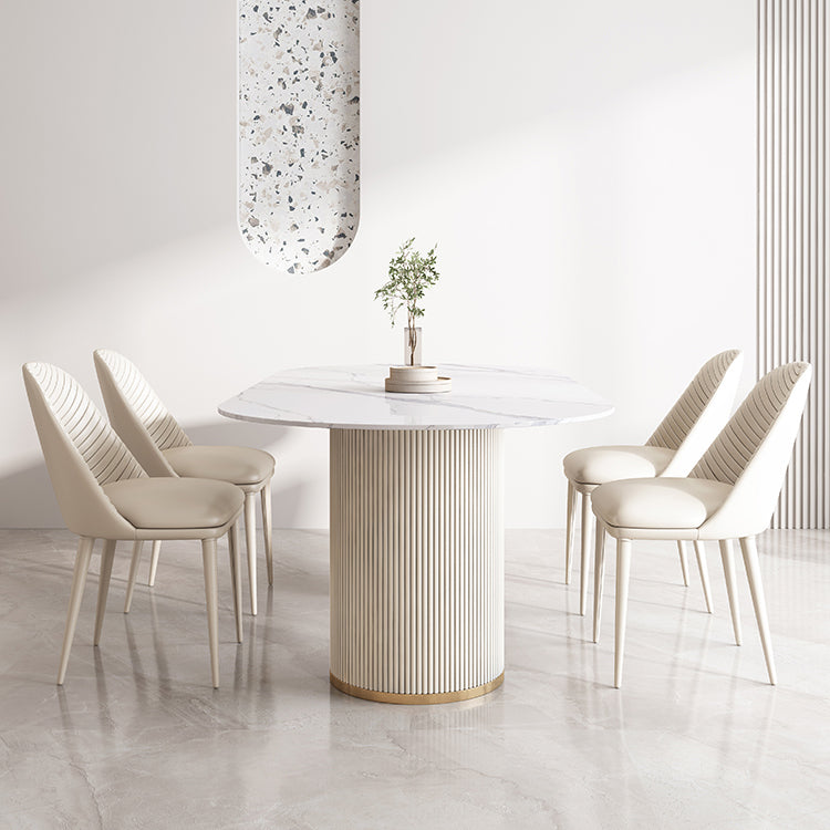 Modern Leatherwear Dining Table Set 1/4/5/7 Pieces Dinette Set with White Sintered Stone