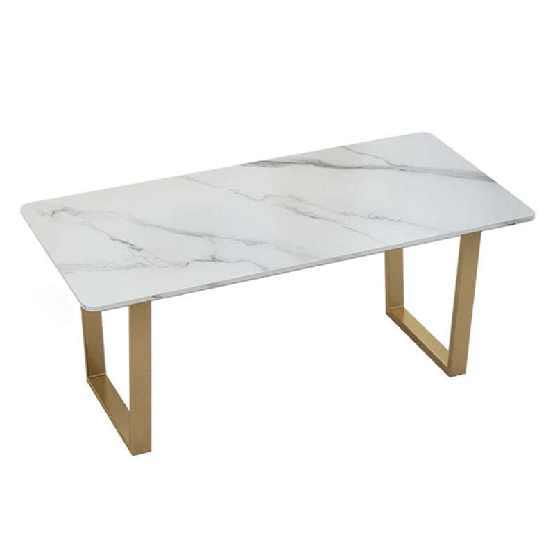 Glam Iron Dinette Set 1/2/5/7 Pieces Rectangle Dining Table Set with White Sintered Stone