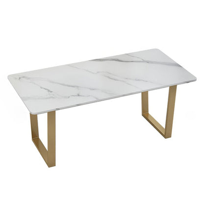 Glam Iron Dinette Set 1/2/5/7 Pieces Rectangle Dining Table Set with White Sintered Stone