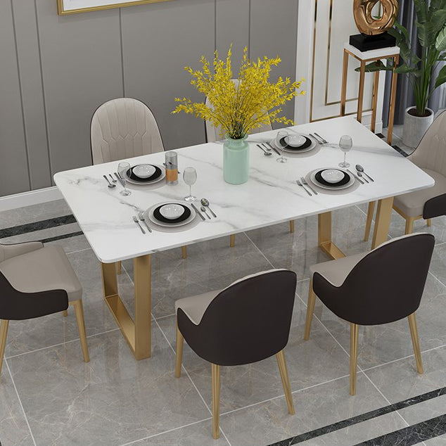 Glam Iron Dinette Set 1/2/5/7 Pieces Rectangle Dining Table Set with White Sintered Stone