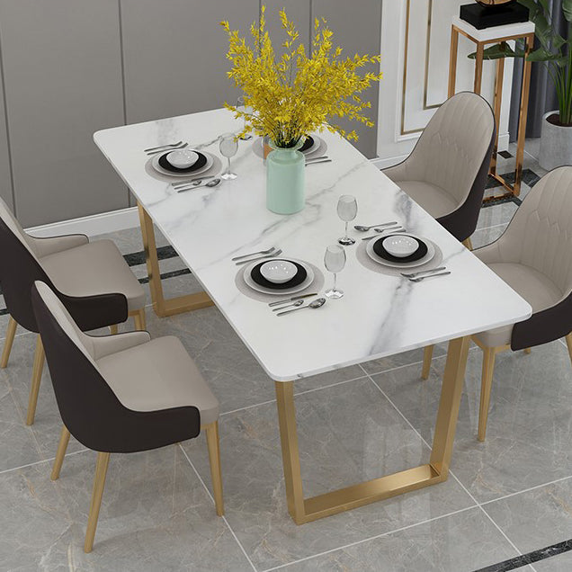 Glam Iron Dinette Set 1/2/5/7 Pieces Rectangle Dining Table Set with White Sintered Stone