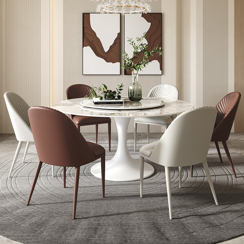 Modern Round Dinette Set 1/4/5/7 Pieces Sintered Stone Dining Table Set with Turntable Clearhalo 'Dining Room Sets' 'Dining Tables & Seating' 'dining_room_set' 'furn' 'furn_dining_room_set' 'Furniture' 'Kitchen & Dining Furniture' 5097502