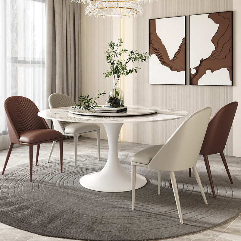 Modern Round Dinette Set 1/4/5/7 Pieces Sintered Stone Dining Table Set with Turntable 5 Pieces: Table, 4 Chairs Clearhalo 'Dining Room Sets' 'Dining Tables & Seating' 'dining_room_set' 'furn' 'furn_dining_room_set' 'Furniture' 'Kitchen & Dining Furniture' 5097506