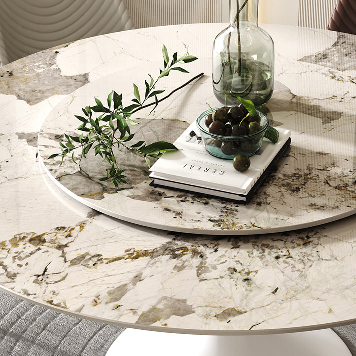 Modern Round Dinette Set 1/4/5/7 Pieces Sintered Stone Dining Table Set with Turntable Clearhalo 'Dining Room Sets' 'Dining Tables & Seating' 'dining_room_set' 'furn' 'furn_dining_room_set' 'Furniture' 'Kitchen & Dining Furniture' 5097508