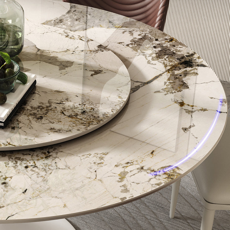 Modern Round Dinette Set 1/4/5/7 Pieces Sintered Stone Dining Table Set with Turntable Clearhalo 'Dining Room Sets' 'Dining Tables & Seating' 'dining_room_set' 'furn' 'furn_dining_room_set' 'Furniture' 'Kitchen & Dining Furniture' 5097509