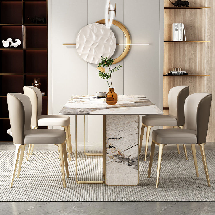 Luxury Sintered Stone Top Dining Set Rectangle 1/3/4/5/6 Pieces Dining Room Table Set 5 Pieces: Table, 4 Chairs Clearhalo 'Dining Room Sets' 'Dining Tables & Seating' 'dining_room_set' 'furn' 'furn_dining_room_set' 'Furniture' 'Kitchen & Dining Furniture' 5097553