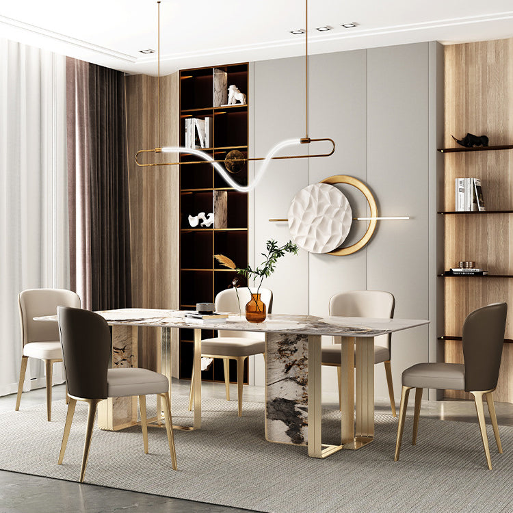 Luxury Sintered Stone Top Dining Set Rectangle 1/3/4/5/6 Pieces Dining Room Table Set Clearhalo 'Dining Room Sets' 'Dining Tables & Seating' 'dining_room_set' 'furn' 'furn_dining_room_set' 'Furniture' 'Kitchen & Dining Furniture' 5097556