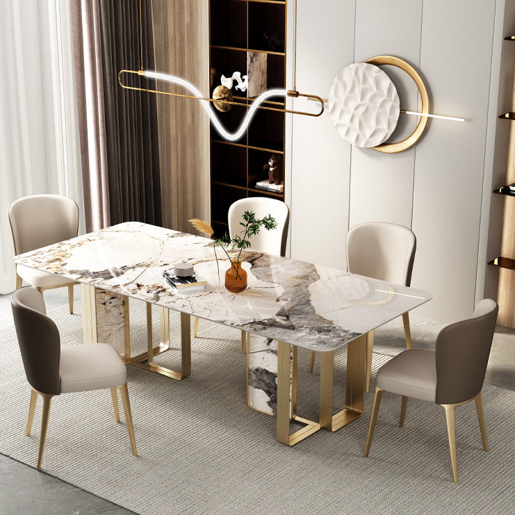 Luxury Sintered Stone Top Dining Set Rectangle 1/3/4/5/6 Pieces Dining Room Table Set 6 Pieces: Table, 5 Chairs Clearhalo 'Dining Room Sets' 'Dining Tables & Seating' 'dining_room_set' 'furn' 'furn_dining_room_set' 'Furniture' 'Kitchen & Dining Furniture' 5097557