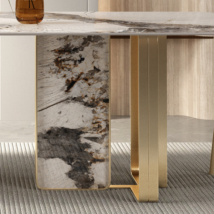 Luxury Sintered Stone Top Dining Set Rectangle 1/3/4/5/6 Pieces Dining Room Table Set Clearhalo 'Dining Room Sets' 'Dining Tables & Seating' 'dining_room_set' 'furn' 'furn_dining_room_set' 'Furniture' 'Kitchen & Dining Furniture' 5097561