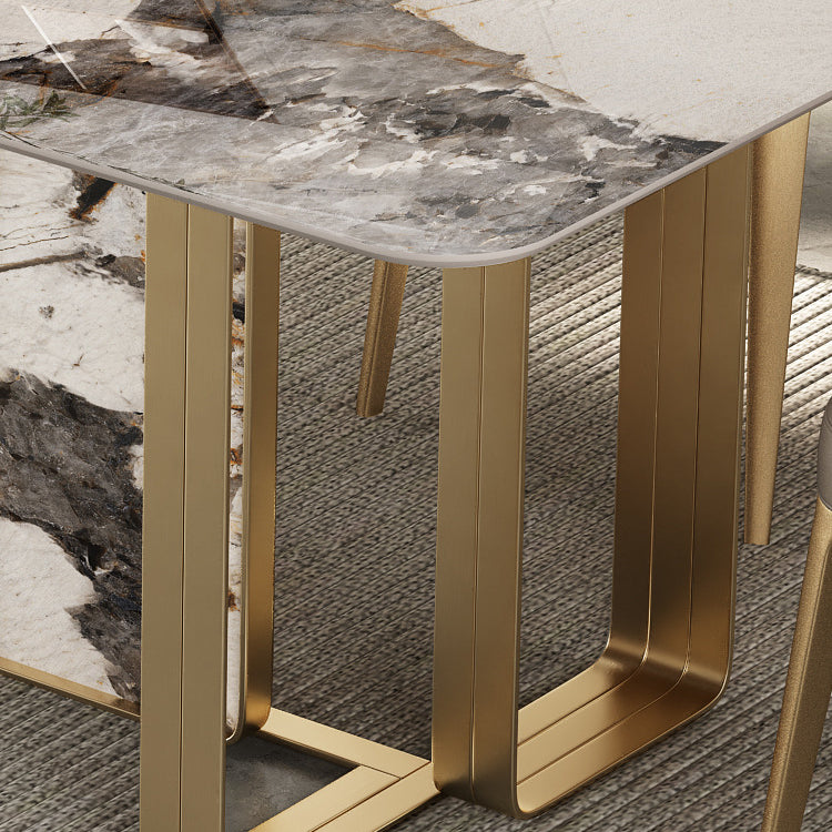 Luxury Sintered Stone Top Dining Set Rectangle 1/3/4/5/6 Pieces Dining Room Table Set Clearhalo 'Dining Room Sets' 'Dining Tables & Seating' 'dining_room_set' 'furn' 'furn_dining_room_set' 'Furniture' 'Kitchen & Dining Furniture' 5097562