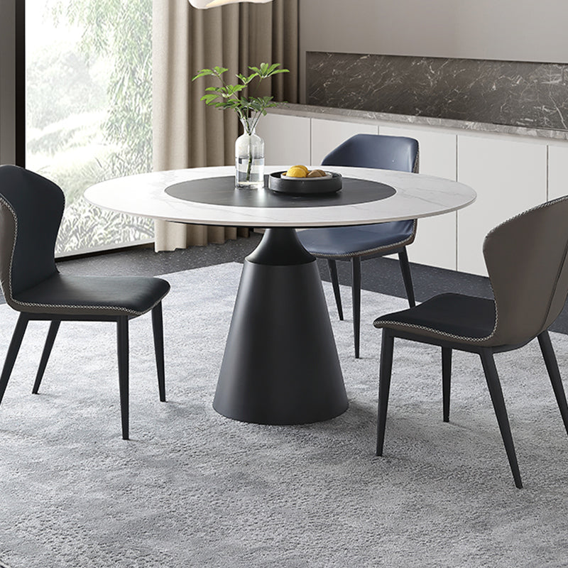 Modern Round Pub Table Stone Top Black Base Pedestal Casual Dining Table White Black 51.2"L x 51.2"W x 29.9"H Without Chairs Clearhalo 'Dining Tables & Seating' 'Dining Tables' 'dining_table' 'furn' 'furn_dining_table' 'Furniture' 'Kitchen & Dining Furniture' 5097590