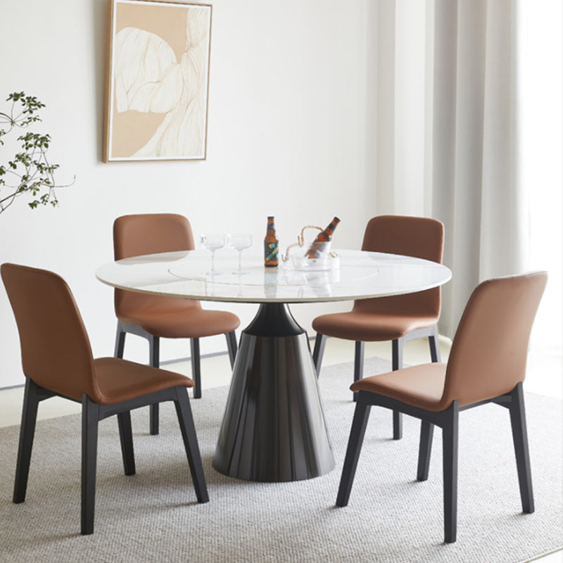 Modern Round Pub Table Stone Top Black Base Pedestal Casual Dining Table White 51.2"L x 51.2"W x 29.9"H Without Chairs Clearhalo 'Dining Tables & Seating' 'Dining Tables' 'dining_table' 'furn' 'furn_dining_table' 'Furniture' 'Kitchen & Dining Furniture' 5097591