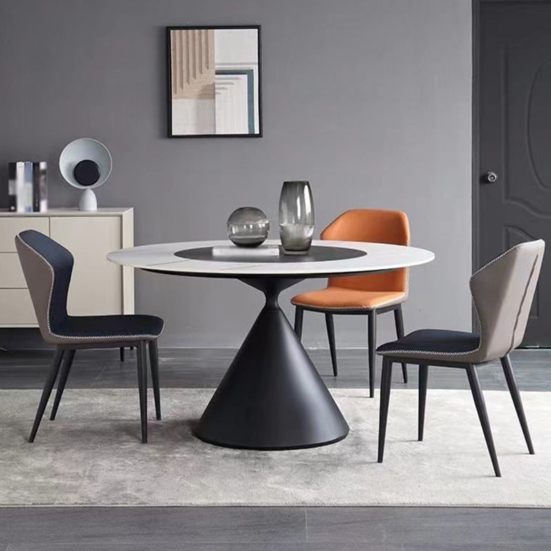 Modern Round Pub Table Stone Top Black Base Pedestal Casual Dining Table White Black 47.2"L x 47.2"W x 29.9"H Without Chairs Clearhalo 'Dining Tables & Seating' 'Dining Tables' 'dining_table' 'furn' 'furn_dining_table' 'Furniture' 'Kitchen & Dining Furniture' 5097592