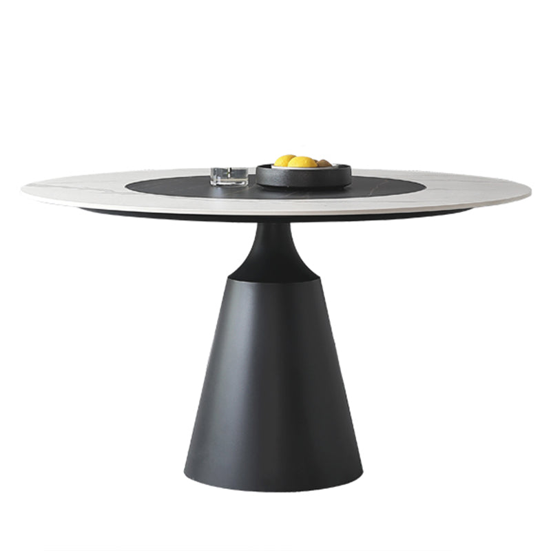 Modern Round Pub Table Stone Top Black Base Pedestal Casual Dining Table White Black Without Chairs Clearhalo 'Dining Tables & Seating' 'Dining Tables' 'dining_table' 'furn' 'furn_dining_table' 'Furniture' 'Kitchen & Dining Furniture' 5097594