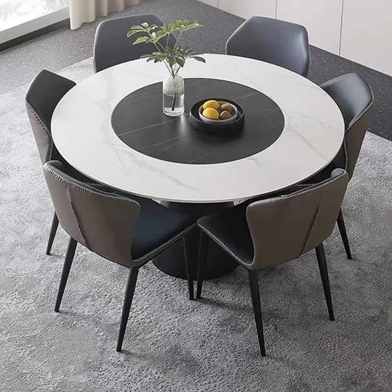 Modern Round Pub Table Stone Top Black Base Pedestal Casual Dining Table Clearhalo 'Dining Tables & Seating' 'Dining Tables' 'dining_table' 'furn' 'furn_dining_table' 'Furniture' 'Kitchen & Dining Furniture' 5097598