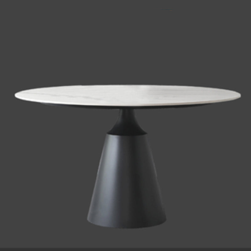 Modern Round Pub Table Stone Top Black Base Pedestal Casual Dining Table White Without Chairs Clearhalo 'Dining Tables & Seating' 'Dining Tables' 'dining_table' 'furn' 'furn_dining_table' 'Furniture' 'Kitchen & Dining Furniture' 5097599