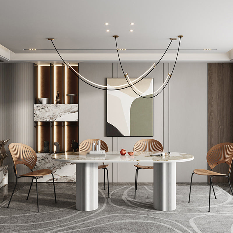 Gold Oval Stone Dining Site Table Modern Iron Double Pedestal Dining Table