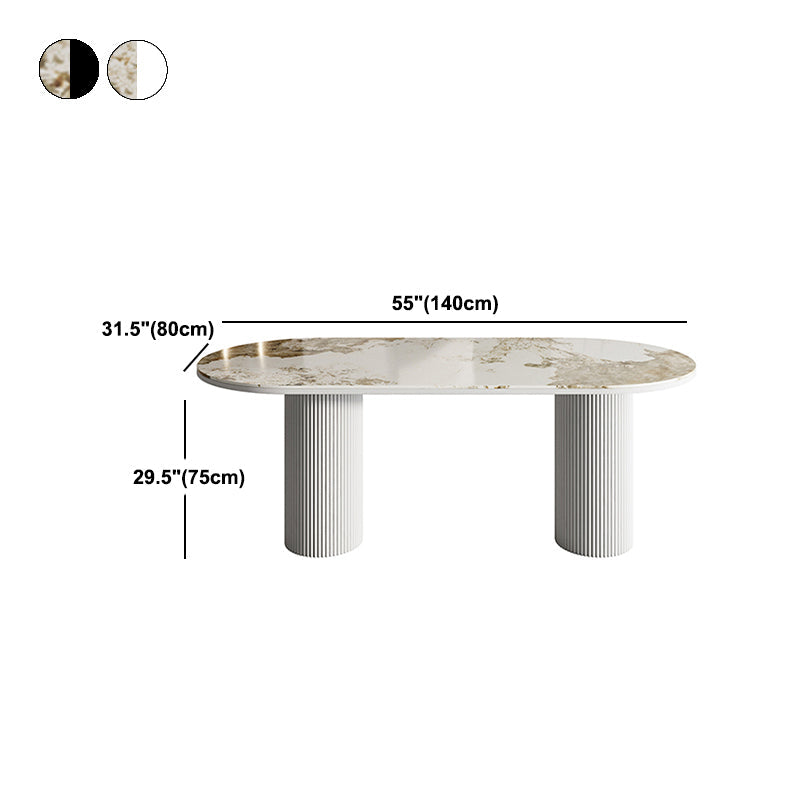 Gold Oval Stone Dining Site Table Modern Iron Double Pedestal Dining Table