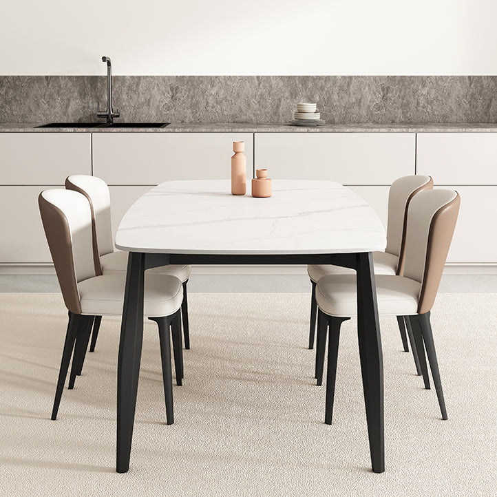 工業長方形のダイナーテーブル三脚ベースダイニングテーブルと白い石の上部