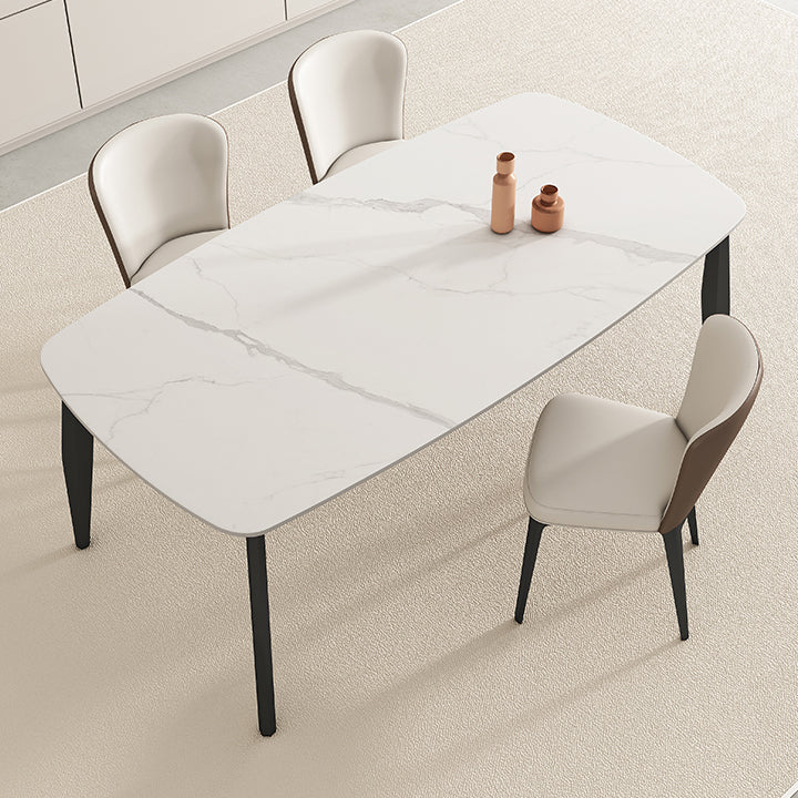 工業長方形のダイナーテーブル三脚ベースダイニングテーブルと白い石の上部