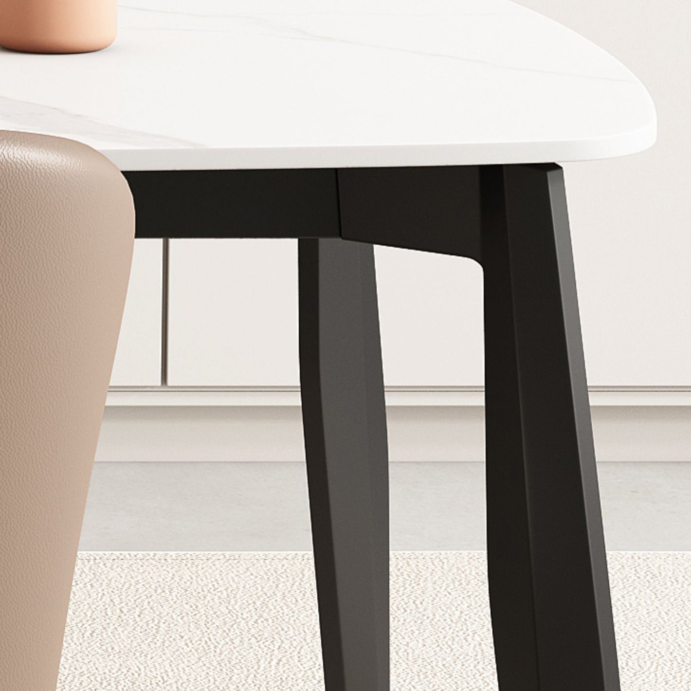 工業長方形のダイナーテーブル三脚ベースダイニングテーブルと白い石の上部