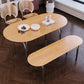 Oval 4 Legs Steel Dining Table Modern Wood Top Chrome Base Dining Site Table