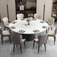 Modern Round Dining Table White and Black Metal Base Convertible Dining Table