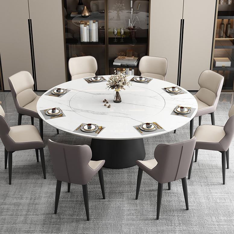 Modern Round Dining Table White and Black Metal Base Convertible Dining Table