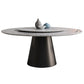 Modern Round Dining Table White and Black Metal Base Convertible Dining Table