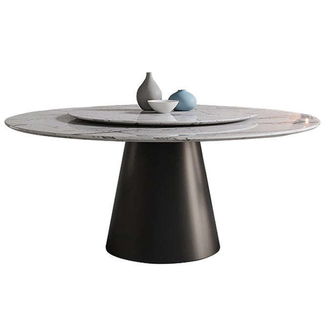 Modern Round Dining Table White and Black Metal Base Convertible Dining Table