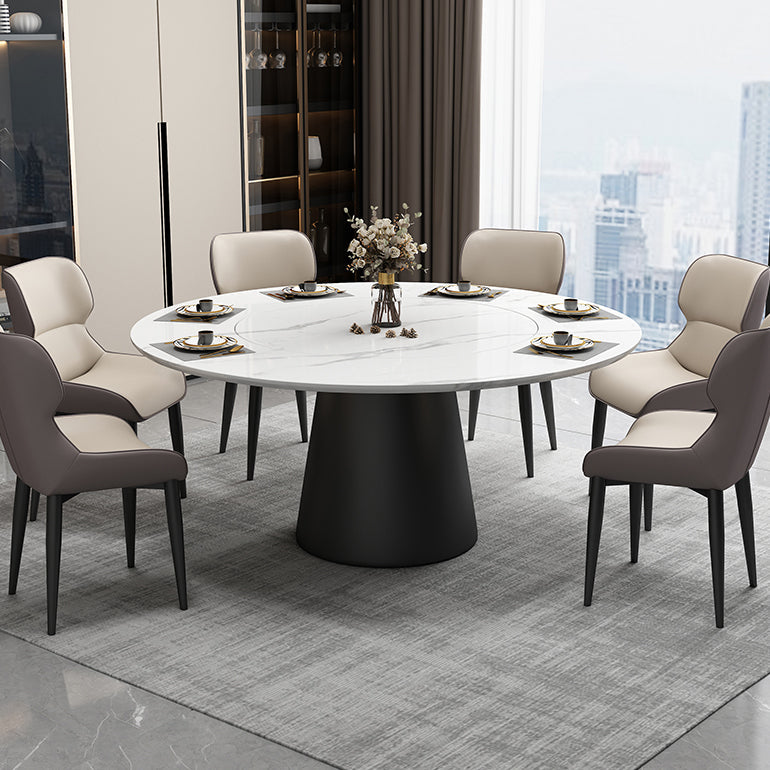 Modern Round Dining Table White and Black Metal Base Convertible Dining Table